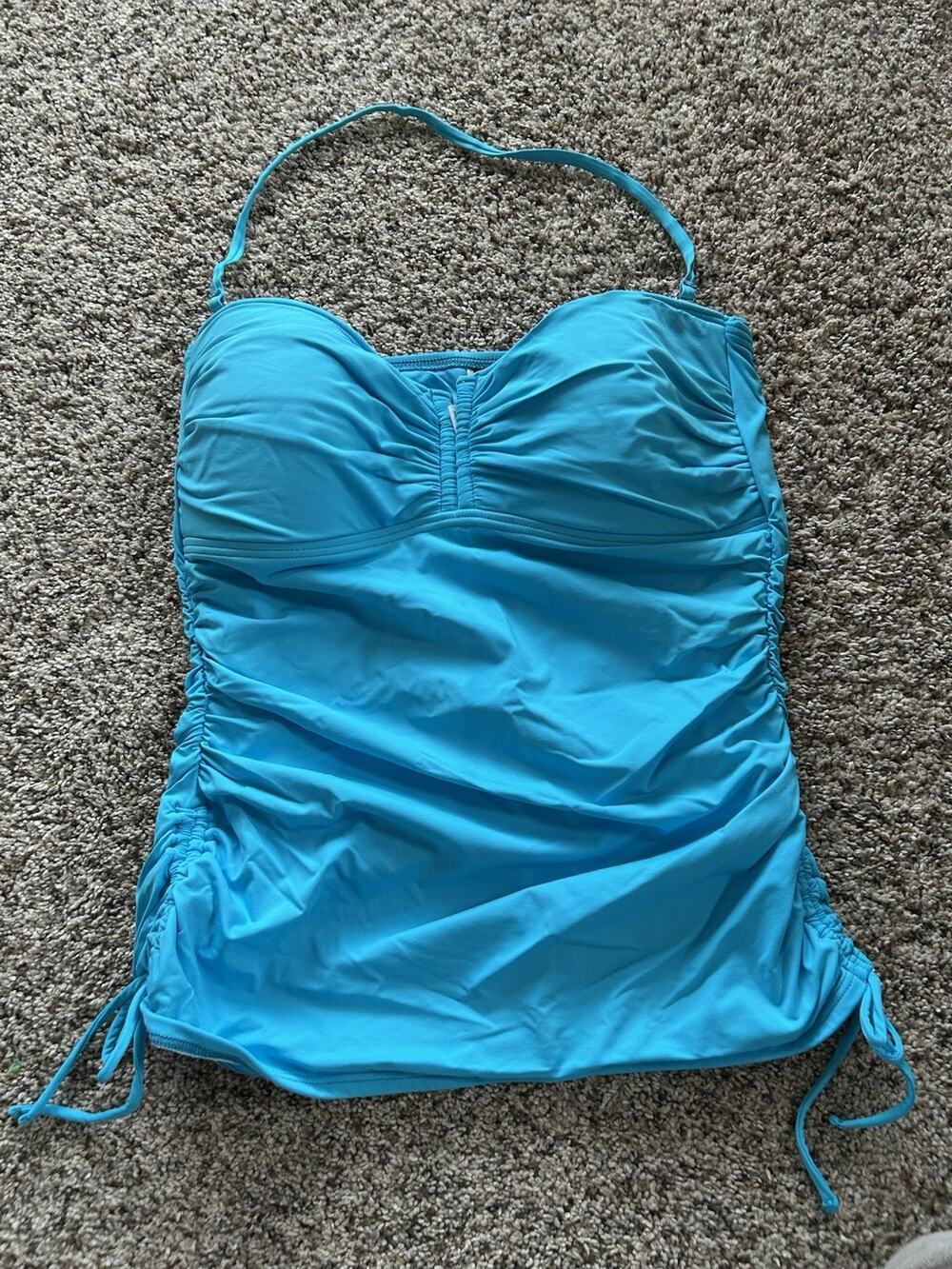 Tommy Bahama size L Tankini Swim Top Turquoise Aqua Solid Bathing Suit B26